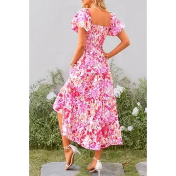 PRETTYGARDEN Women's Summer Midi Dress Floral Rose Red