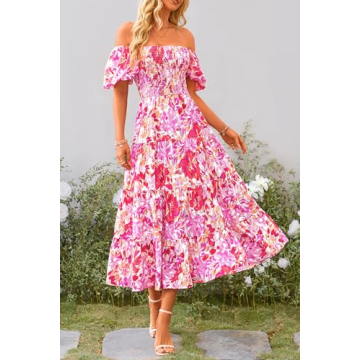 PRETTYGARDEN Women's Summer Midi Dress Floral Rose Red