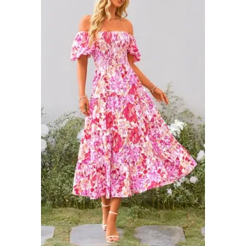 PRETTYGARDEN Women's Summer Midi Dress Floral Rose Red