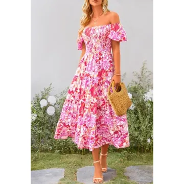 PRETTYGARDEN Women's Summer Midi Dress Floral Rose Red