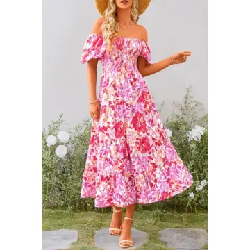 PRETTYGARDEN Women's Summer Midi Dress Floral Rose Red