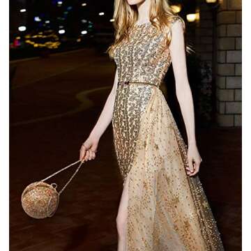 Sparkling Round Clutch Purse Women Crystal Evening Bag for Wedding Party, Silver, Small