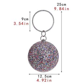 Sparkling Round Clutch Purse Women Crystal Evening Bag for Wedding Party, Silver, Small