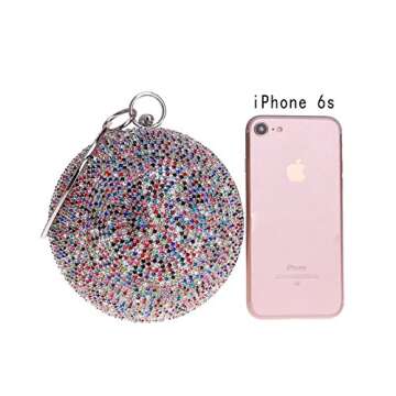 Sparkling Round Clutch Purse Women Crystal Evening Bag for Wedding Party, Silver, Small