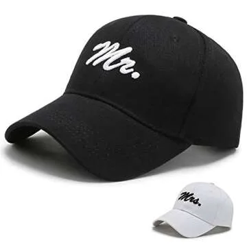Mr and Mrs Hats, Bride and Groom Caps, Newlywed Honeymoon Gift, Wedding Baseball Caps and Can Coolers, Bachelorette Party Hat, His and Her Hats (Black and White)