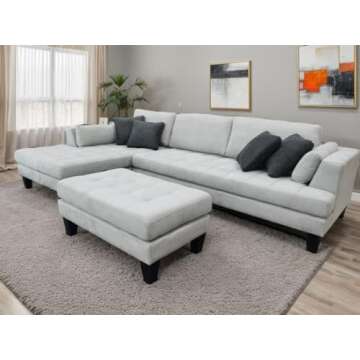 Stendmar 3pc Contemporary Grey Microfiber Fabric Sectional Sofa Chaise Ottoman S168LG