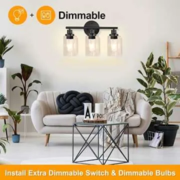 Bathroom Light Fixtures Black Vanity Light, 3 Light Wall Sconces Lighting Bathroom Lights with Clear Glass Shades, Bath Wall Lights Wall Lamp for Mirror, Kitchen, Living Room, Bedroom, Hallway