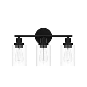 Bathroom Light Fixtures Black Vanity Light, 3 Light Wall Sconces Lighting Bathroom Lights with Clear Glass Shades, Bath Wall Lights Wall Lamp for Mirror, Kitchen, Living Room, Bedroom, Hallway