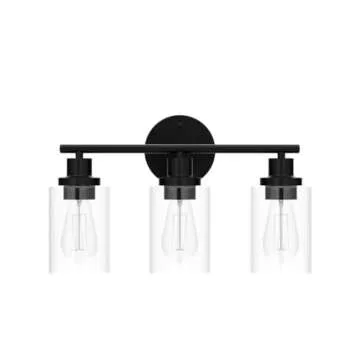 Bathroom Light Fixtures Black Vanity Light, 3 Light Wall Sconces Lighting Bathroom Lights with Clear Glass Shades, Bath Wall Lights Wall Lamp for Mirror, Kitchen, Living Room, Bedroom, Hallway