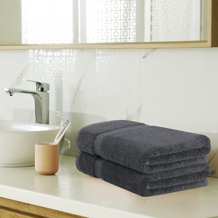 Gray Towel Set - 8 Cotton Towels, Highly Absorbent