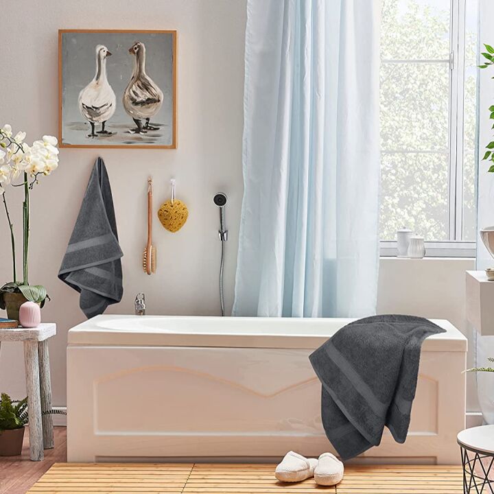 Gray Towel Set - 8 Cotton Towels, Highly Absorbent