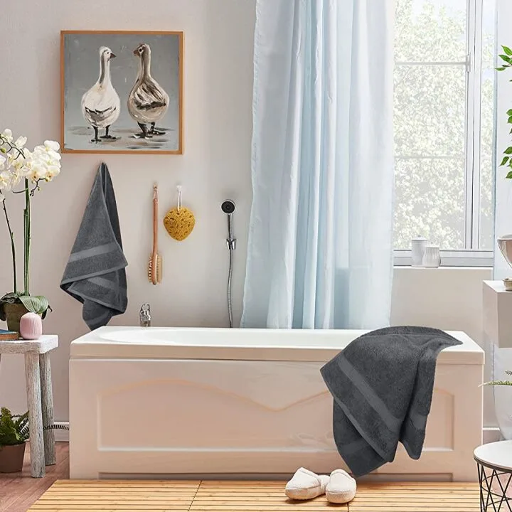 Gray Towel Set - 8 Cotton Towels, Highly Absorbent