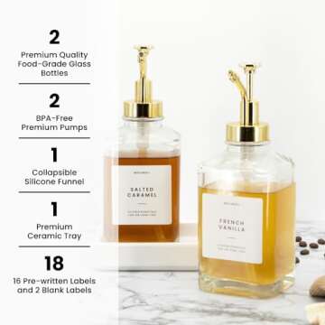 Molimoli Square Coffee Syrup Dispenser for Coffee Bar, Coffee Pump Dispenser, Glass Syrup Bottle w. ...