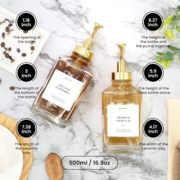 Molimoli Square Coffee Syrup Dispenser for Coffee Bar, Coffee Pump Dispenser, Glass Syrup Bottle w. Pump, 16.9 oz 500 ml, Set of 2, Gold Upgraded Pump