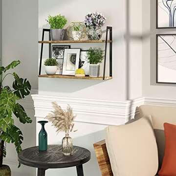 SRIWATANA Floating Wall Shelves, 2-Tier Rustic Wood Shelves for Bedoom, Bathroom, Living Room, Kitch...