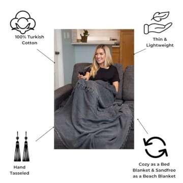 InfuseZen Stonewashed Turkish Throw Blanket - 100% Organic Turkish Cotton - 80" x 57" - Soft, Lightw...