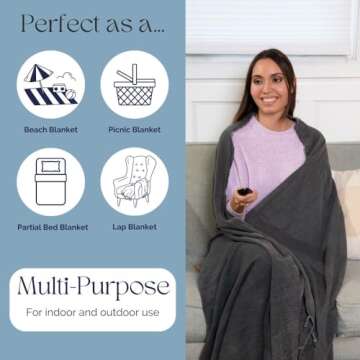 InfuseZen Stonewashed Turkish Throw Blanket - 100% Organic Turkish Cotton - 80" x 57" - Soft, Lightweight, Cozy - for Love Seat, Sofa, Picnic, Yoga - Sand Free Absorbent Beach Blanket - Charcoal Grey