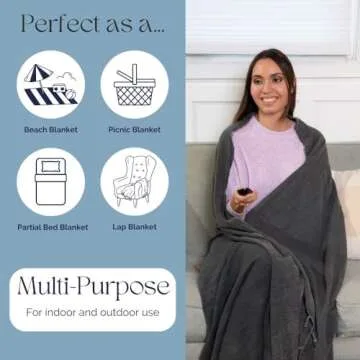 InfuseZen Stonewashed Turkish Throw Blanket - 100% Organic Turkish Cotton - 80" x 57" - Soft, Lightweight, Cozy - for Love Seat, Sofa, Picnic, Yoga - Sand Free Absorbent Beach Blanket - Charcoal Grey