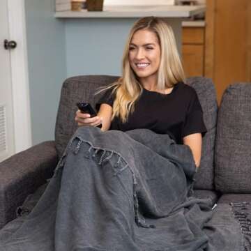 InfuseZen Stonewashed Turkish Throw Blanket - 100% Organic Turkish Cotton - 80" x 57" - Soft, Lightweight, Cozy - for Love Seat, Sofa, Picnic, Yoga - Sand Free Absorbent Beach Blanket - Charcoal Grey