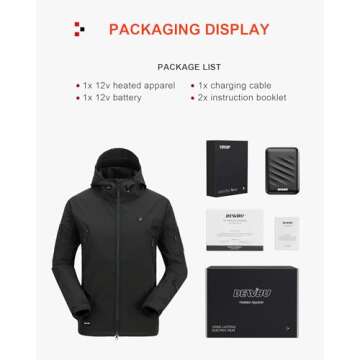 DEWBU Heated Jacket for Men with 12V Battery Pack Winter Outdoor Soft Shell Electric Heating Coat, Men's Black, L