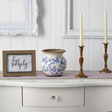 7in. Tuscan Ceramic Blue Scroll Urn Vase