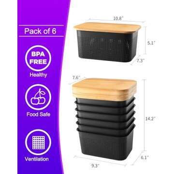 NEATJELAI Storage Bins With Lids 6 Packs Plastic Storage Containers With Bamboo Lids Stackable Stora...