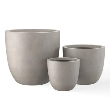 Kante 18",14",10" Dia Concrete Round Planters (Set of 3), Outdoor Indoor Large Planter Pots with Dra...