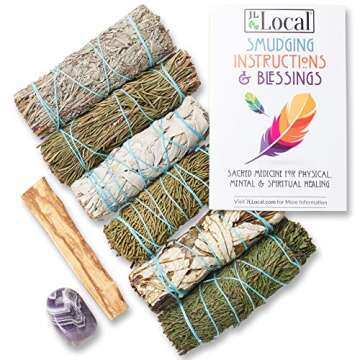 Sage Variety Pack - White Sage, Blue Sage, Yerba Santa, Cedar, Juniper & Palo Santo Smudge Sticks + Amethyst | Smudging Kit (Variety Sages)