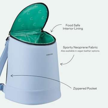 Corkcicle EOLA Bucket Cooler Bag, Periwinkle Neoprene, 11” x 14” – Portable and Lightweight Backpack Cooler Keeps Food & Drinks Cool – Adjustable Straps, Zippered Closure, & Food Safe Interior
