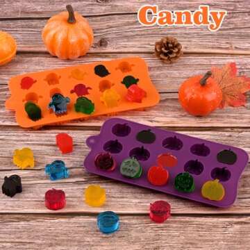 HUAKENER 4 Pack Halloween Candy Molds, Silicone Pumpkin Mold, Ghost Chocolate Mold, Halloween Silico...