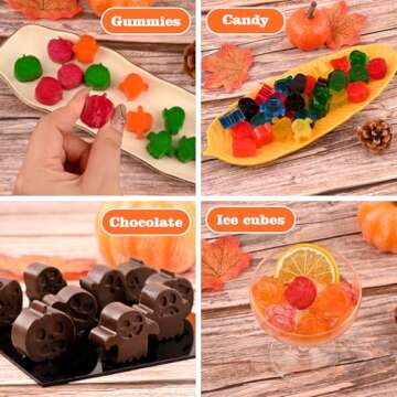 HUAKENER 4 Pack Halloween Candy Molds, Silicone Pumpkin Mold, Ghost Chocolate Mold, Halloween Silicone Molds for Chocolate, Candy, Jelly, Wax Melt, Ice Cubes, Cake Decorations