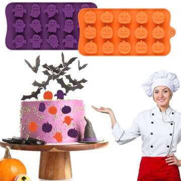 HUAKENER 4 Pack Halloween Candy Molds, Silicone Pumpkin Mold, Ghost Chocolate Mold, Halloween Silicone Molds for Chocolate, Candy, Jelly, Wax Melt, Ice Cubes, Cake Decorations