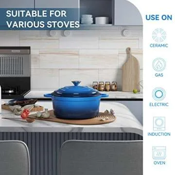 Miereirl 4.5 QT Enameled Dutch Oven Pot with Lid, Cast Iron Dutch Oven with Dual Handles for Bread Baking, Cooking, Non-stick Enamel Coated Cookware (Dark Blue)