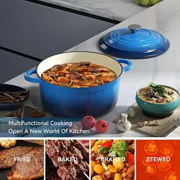 Miereirl 4.5 QT Enameled Dutch Oven Pot with Lid, Cast Iron Dutch Oven with Dual Handles for Bread Baking, Cooking, Non-stick Enamel Coated Cookware (Dark Blue)