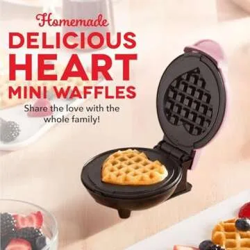 DASH Mini Waffle Maker Machine for Individuals, Paninis, Hash Browns, & Other On the Go Breakfast, Lunch, or Snacks, with Easy to Clean, Non-Stick Sides, Pink Heart 4 Inch