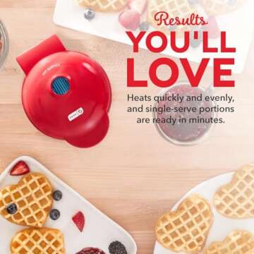 DASH Mini Waffle Maker Machine for Individuals, Paninis, Hash Browns, & Other On the Go Breakfast, Lunch, or Snacks, with Easy to Clean, Non-Stick Sides, Pink Heart 4 Inch