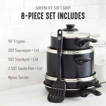 GreenLife 8 Piece Cookware Set - Non-Toxic & Eco-Friendly