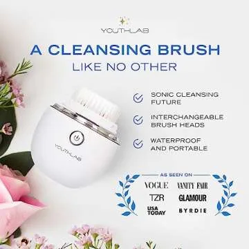 YouthLab Pure Radiance, Vibrating Facial Cleansing Brush, Electric, 3 Modes, 3 Brush Heads (2 Bristl...