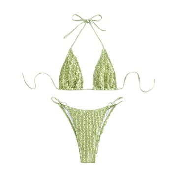 GORGLITTER Sexy Lace Striped Bikini Set for Women