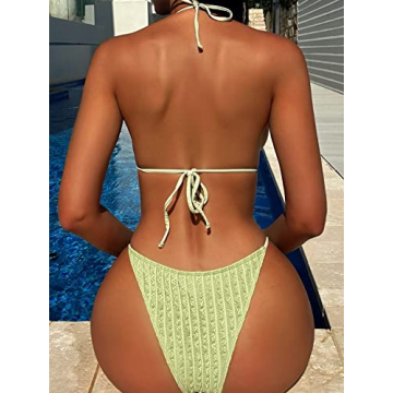 GORGLITTER Sexy Lace Striped Bikini Set for Women