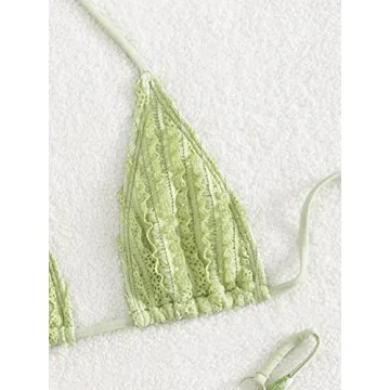 GORGLITTER Sexy Lace Striped Bikini Set for Women