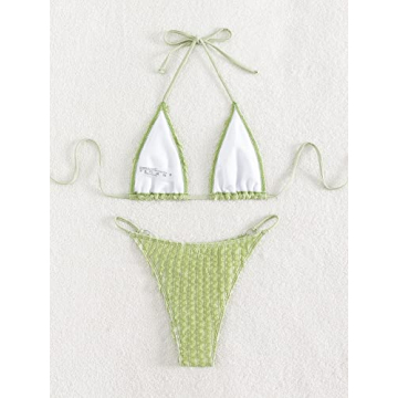 GORGLITTER Sexy Lace Striped Bikini Set for Women