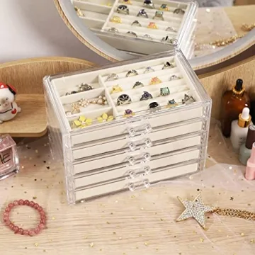 Elegant Cq Acrylic Jewelry Organizer with 5 Drawers