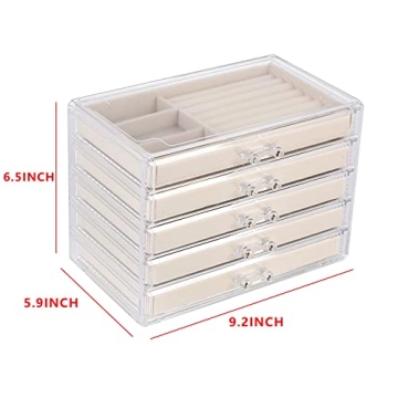 Elegant Cq Acrylic Jewelry Organizer with 5 Drawers