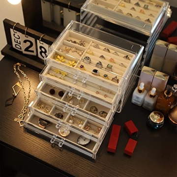 Elegant Cq Acrylic Jewelry Organizer with 5 Drawers