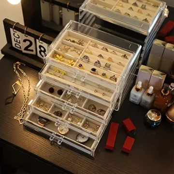 Elegant Cq Acrylic Jewelry Organizer with 5 Drawers