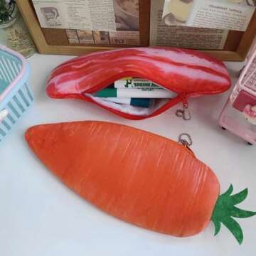 HSYHERE Creative Cute Novelty Funny Face Simulation Food Fruit Chicken Leg Banana Character Soft Stuffed Surface Clothes Zipper Pencil Box Pencil Case Pencil Holder Pouch Pen Bag - cabbage