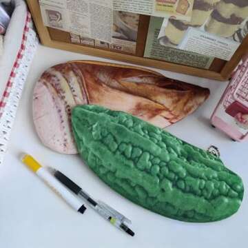 HSYHERE Creative Cute Novelty Funny Face Simulation Food Fruit Chicken Leg Banana Character Soft Stuffed Surface Clothes Zipper Pencil Box Pencil Case Pencil Holder Pouch Pen Bag - cabbage