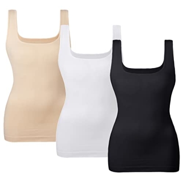 EUYZOU Women's 3PK Tummy Control Shapewear Tank Tops - Seamless Compression Body Shaper Camisole - B...