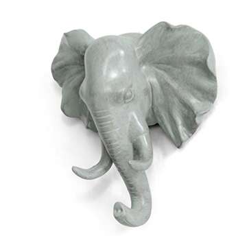 HERNGEE Elephant Head Single Wall Hook/Hanger Animal Shaped Coat Hat Hook Heavy Duty, Rustic, Decorative Gift, Grey